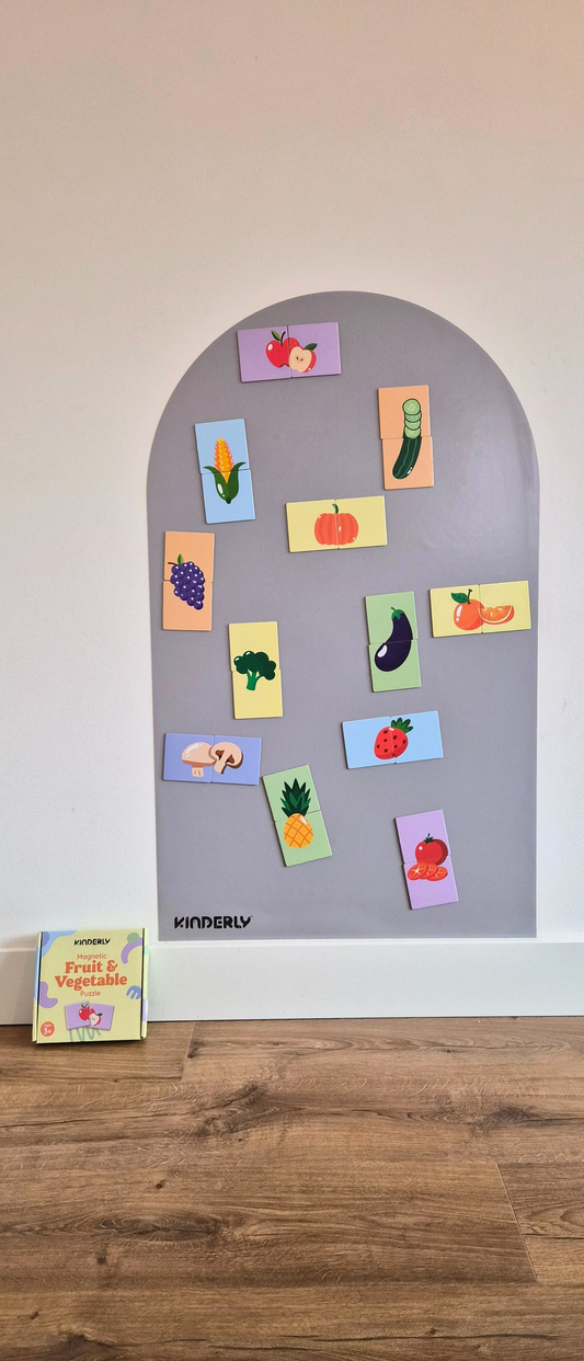 Magnetisch behang (Gray) + Magnetische Groenten en Fruitpuzzel